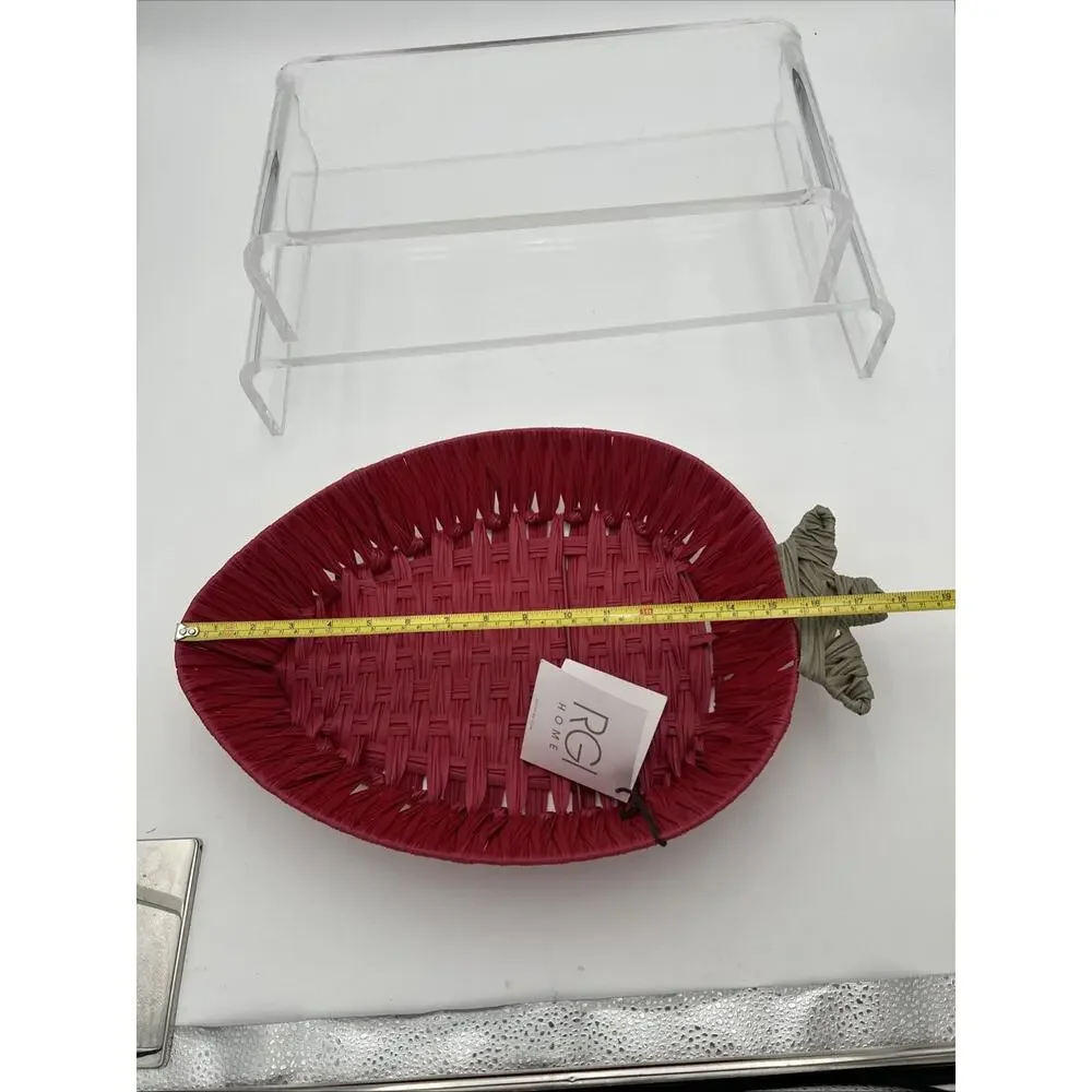 Nwt RGI Home Decorative Display Strawberry Shaped Basket Red/Green Cottage Core
